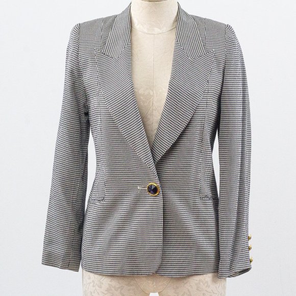 Vintage 90s 6 Silk Houndstooth Blazer - Picture 10 of 10
